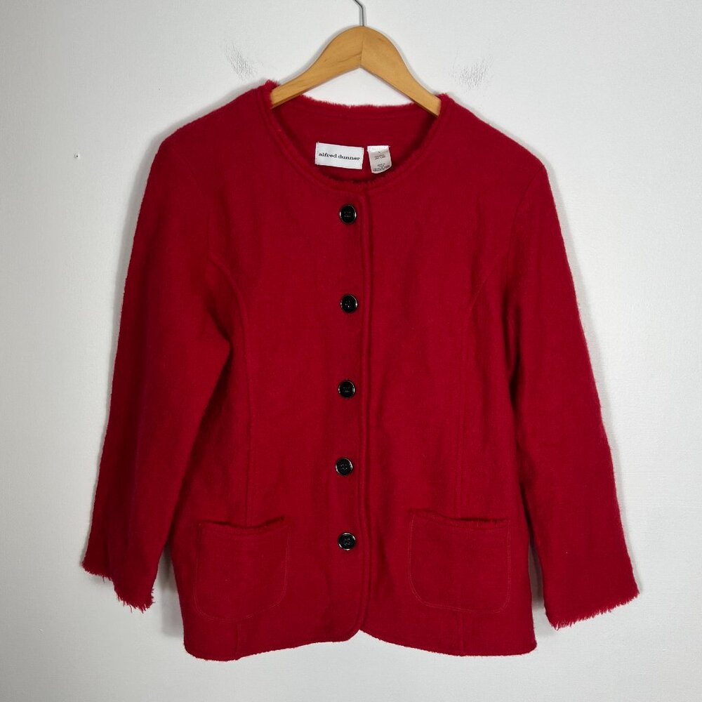 Alfred Dunner Boiled Wool Blazer Womens Large Red 100% Wool Academia Career Work